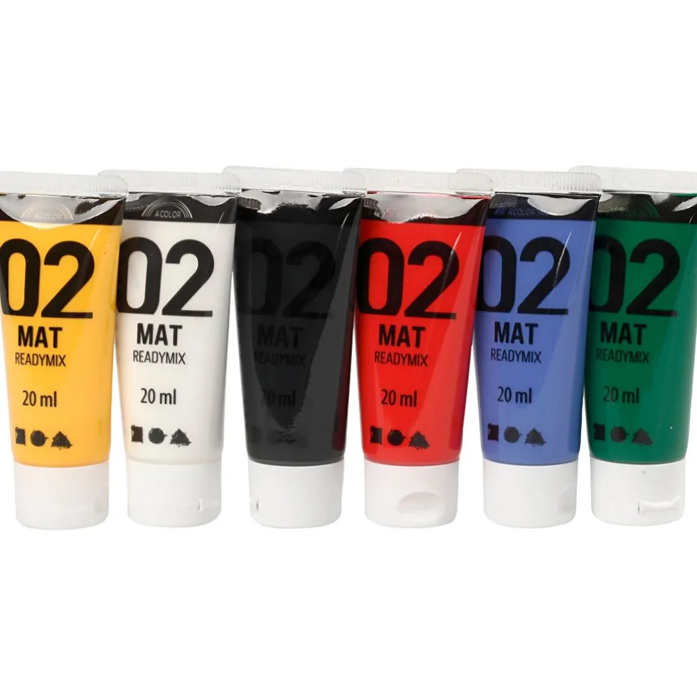Akryylimaali matta, 20 ml - Perusvärit, 6 kpl