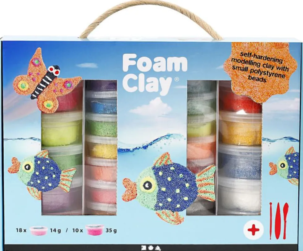 Foam Clay lahjapaketissa, 28 purkkia + työvälineet