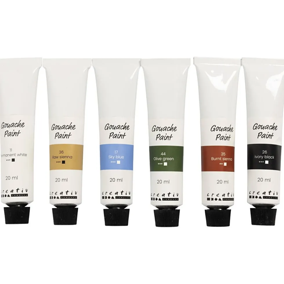 Gouache-maali 20 ml. - Luonnonvärit, 6 kpl