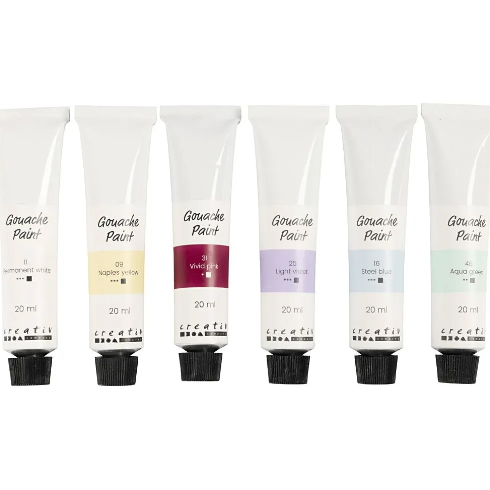 Gouache-maali 20 ml. - Pastelli, 6 kpl