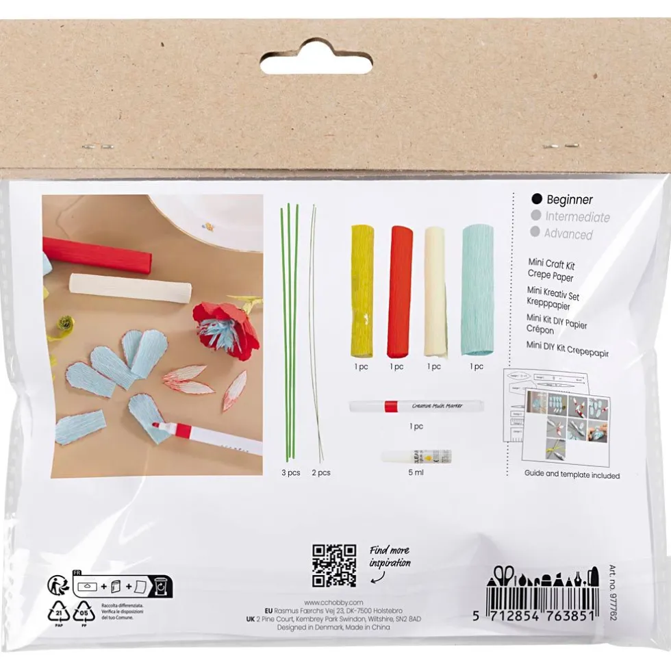 Kreppipaperi mini - Kukat väriloistolla, 5 kpl