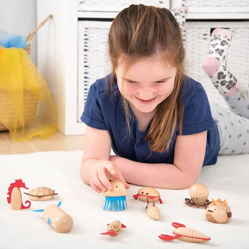 Mereneläimet - Puiset figuurit, 10 kpl