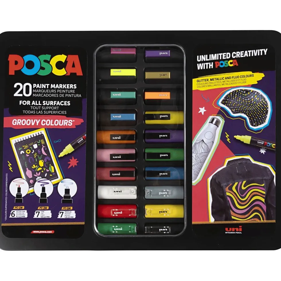 Posca-tussit kotelossa – Groovy Colours, 20 kpl