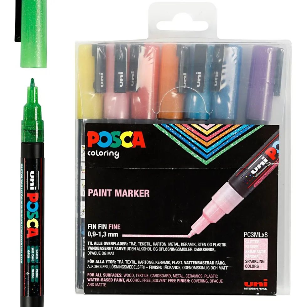 Posca tussit PC-3M - Glitter värit, 8 kpl