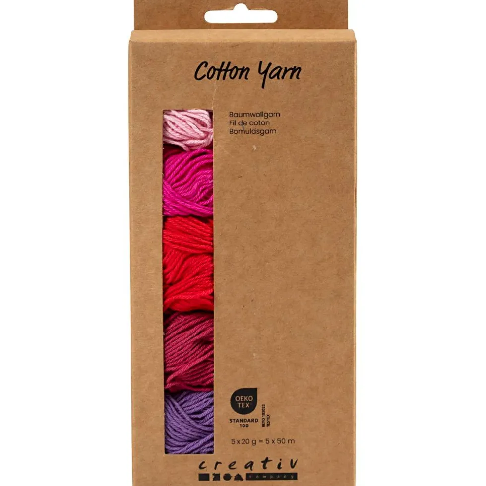Puuvillalanka – Lila & pinkki, 5 × 50 m