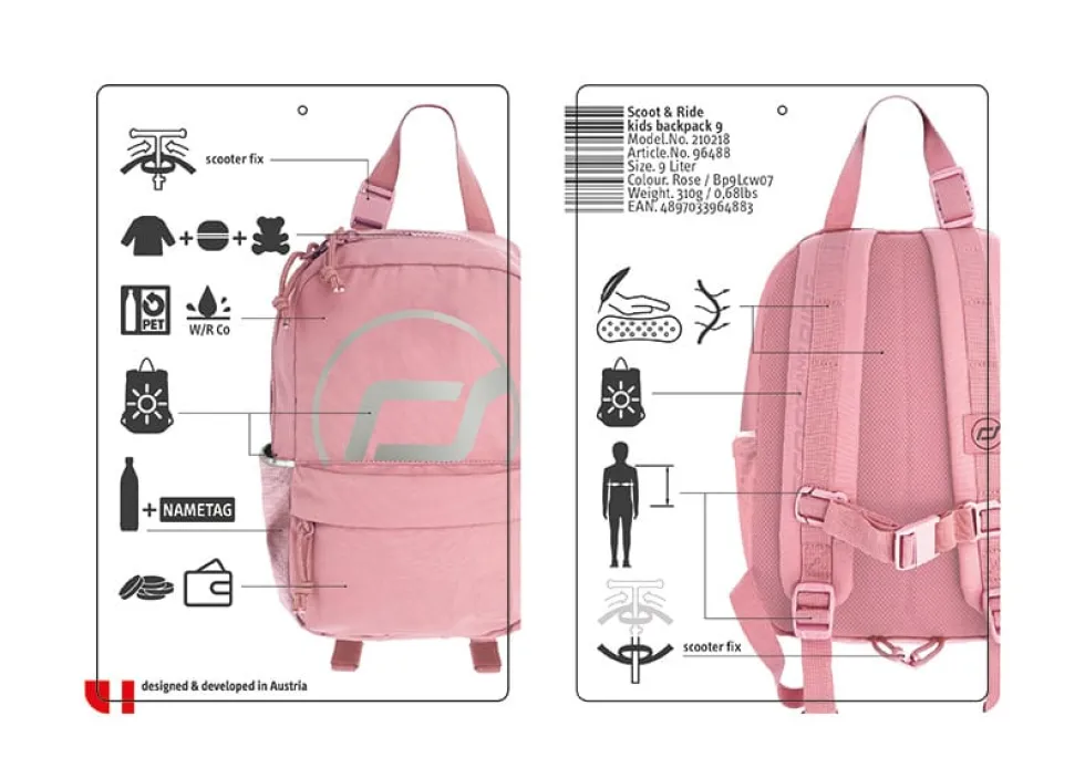 Reppu heijastimilla, 9 L - Rose