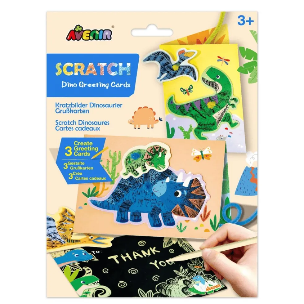 Scratch-onnittelukortit – Dinosaurukset, 3 kpl