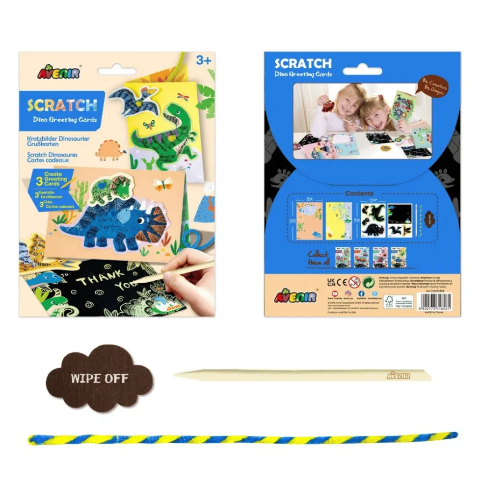 Scratch-onnittelukortit – Dinosaurukset, 3 kpl