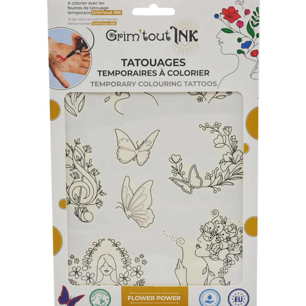 Väritettävät tatuoinnit – Flower Power