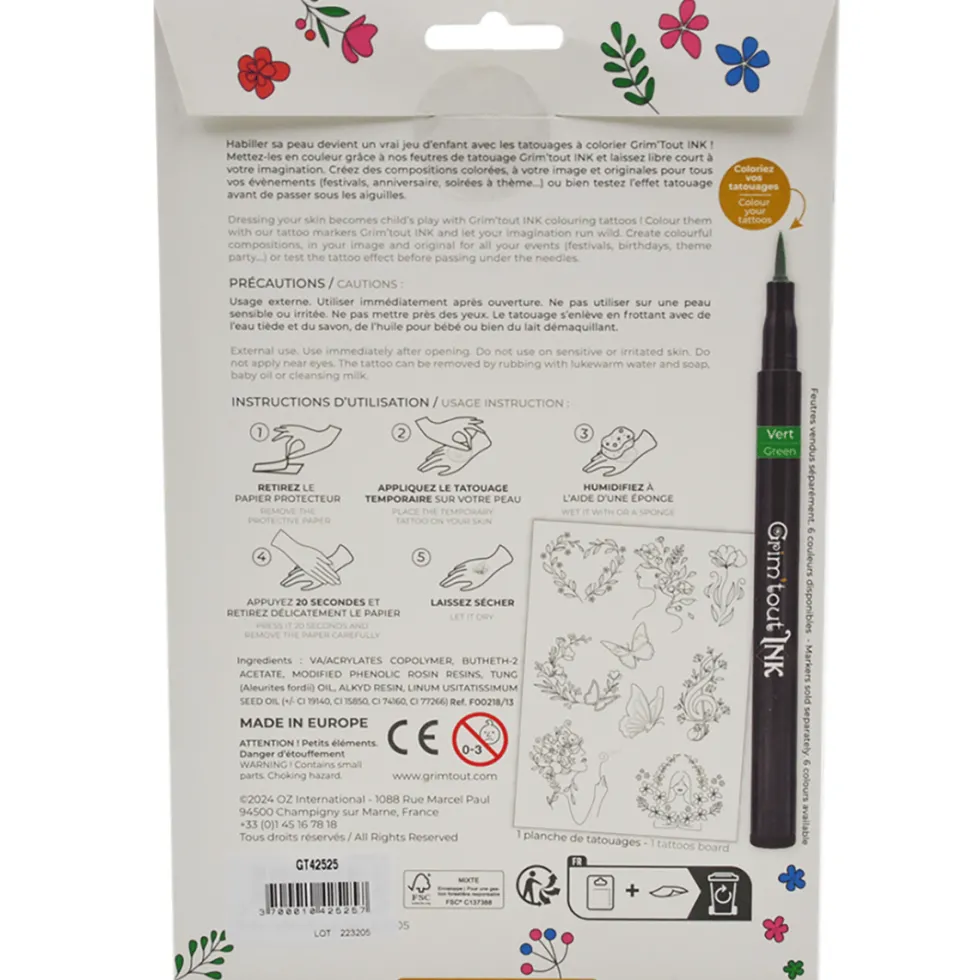 Väritettävät tatuoinnit – Flower Power